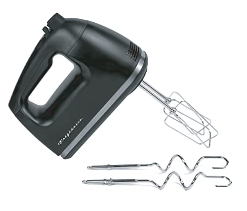 FRIGIDAIRE EHMX100-BLACK Hand Mixer Whisk with Chrome Beater, Dough Hook, 5 Speed and Turbo Button 250 w, 250w, Black